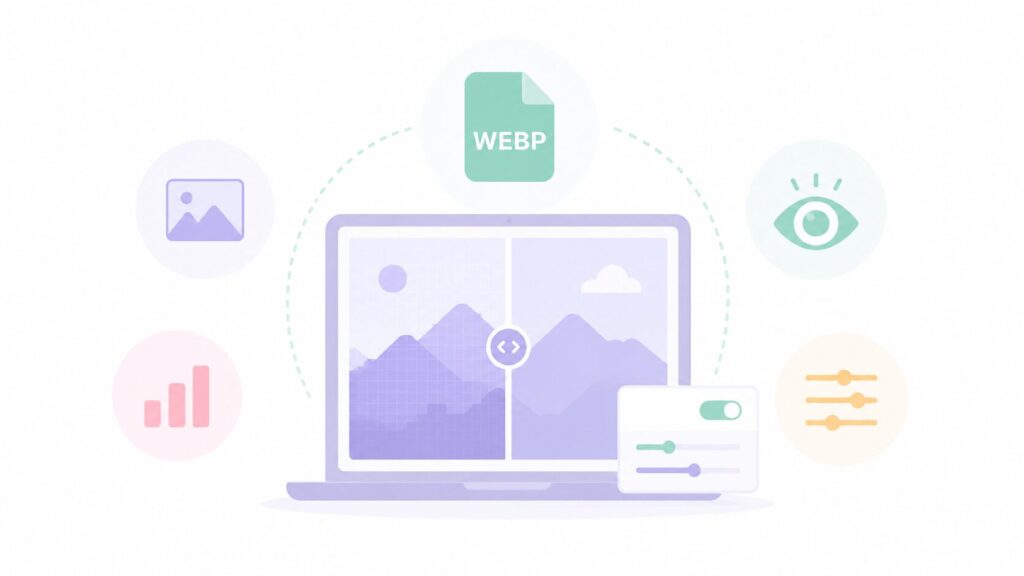 WebP画像の画質と変換を調整するイメージ