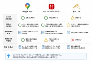 店舗口コミは削除できる？Google・ホットペッパー・食べログの違いを整理